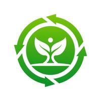 Circle recycle with growth leaf logo concept. vector