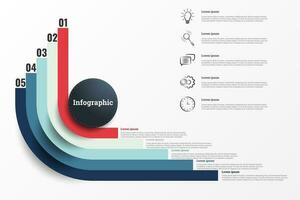 InfInfographic that reports about the workflow in each step with a total of 5 topics. vector