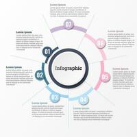 Infographic that reports about the workflow in each step with a total of 7 topics. vector