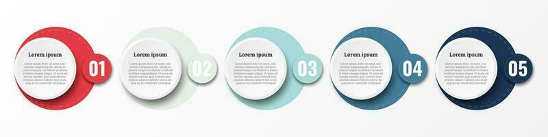 Infographic that reports about the workflow in each step with a total of 5 topics. vector