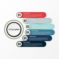 Infographic that reports about the workflow in each step with a total of 6 topics. vector