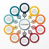 Infographic that reports about the workflow in each step with a total of 10 topics. vector