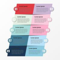 Infographic that reports about the workflow in each step with a total of 10 topics. vector