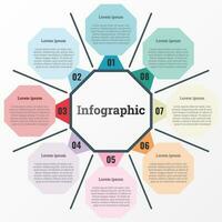 infografía ese informes acerca de el flujo de trabajo en cada paso con un total de 8 temas vector