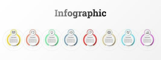 Infographic that provides a detailed report of the business, divided into 8 topics. vector