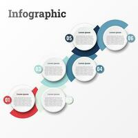 Info Infographic that reports about the workflow in each step with a total of 6 topics. vector