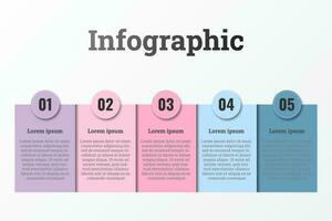 Infographic that reports about the workflow in each step with a total of 5 topics. vector