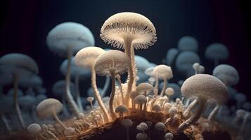 Mushroom with light beam . Created by generative AI . photo