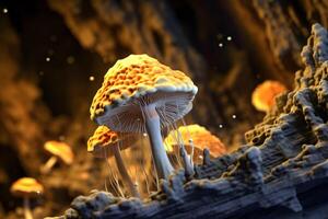 Mushroom with light beam . Created by . photo