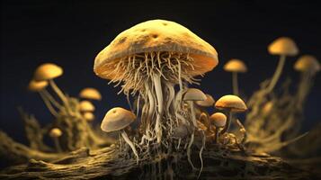 Mushroom with light beam . Created by . photo