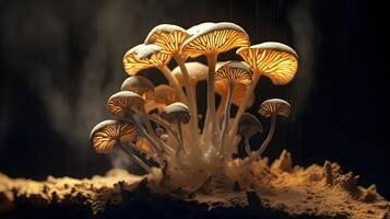 Mushroom with light beam . Created by . photo