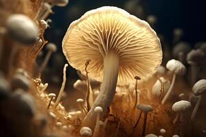 Mushroom with light beam . Created by . photo