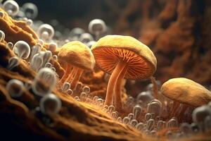 Mushroom with light beam . Created by . photo