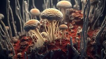 Mushroom with light beam . Created by . photo