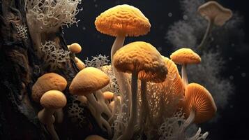 Mushroom with light beam . Created by . photo