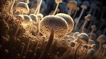 Mushroom with light beam . Created by . photo