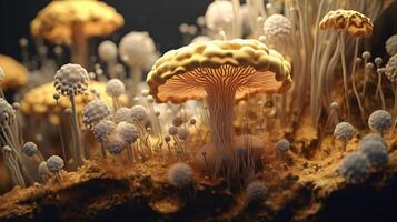 Mushroom with light beam . Created by . photo