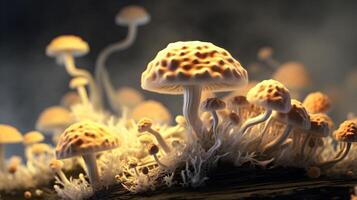 Mushroom with light beam . Created by . photo