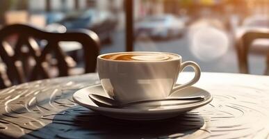 Coffee cup on table in cafe shop . Created by . photo