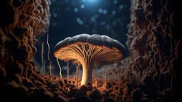 Mushroom with light beam . Created by . photo