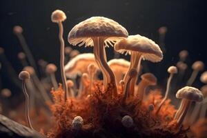Mushroom with light beam . Created by . photo