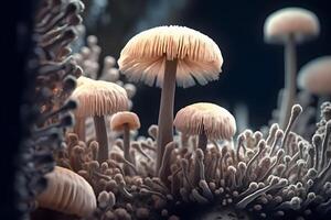 Mushroom with light beam . Created by . photo