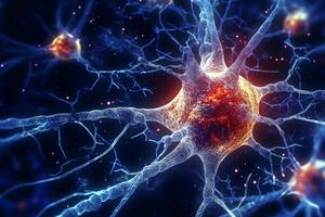 Neural network . Neuron cells of human nervous system . Created by generative AI . photo