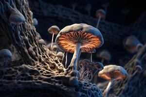 Mushroom with light beam . Created by . photo