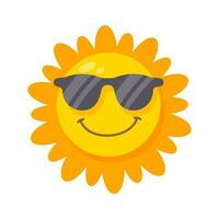 smiling sun cartoon wearing sunglasses summer travel concept protection from sun rays vector