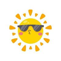 smiling sun cartoon wearing sunglasses summer travel concept protection from sun rays vector