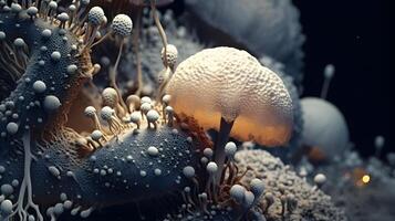 Mushroom with light beam . Created by . photo