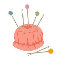 Pin cushion with Needles and pins isolated on a white background vector