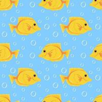 Seamless pattern with Yellow tang or zebrasoma fish. Modern print for fabric, textiles, wrapping paper vector