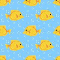 Seamless pattern with Yellow tang or zebrasoma fish. Modern print for fabric, textiles, wrapping paper vector