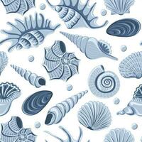 Seamless pattern with different sea shells on white background. Marine dwellers. vector