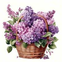 Watercolor lilac flowers bouquet isolated photo