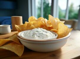 Bowl of tortilla chips photo