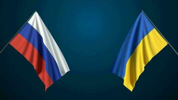 Schleifen Video von Russland und Ukraine Flagge winken auf Blau Hintergrund