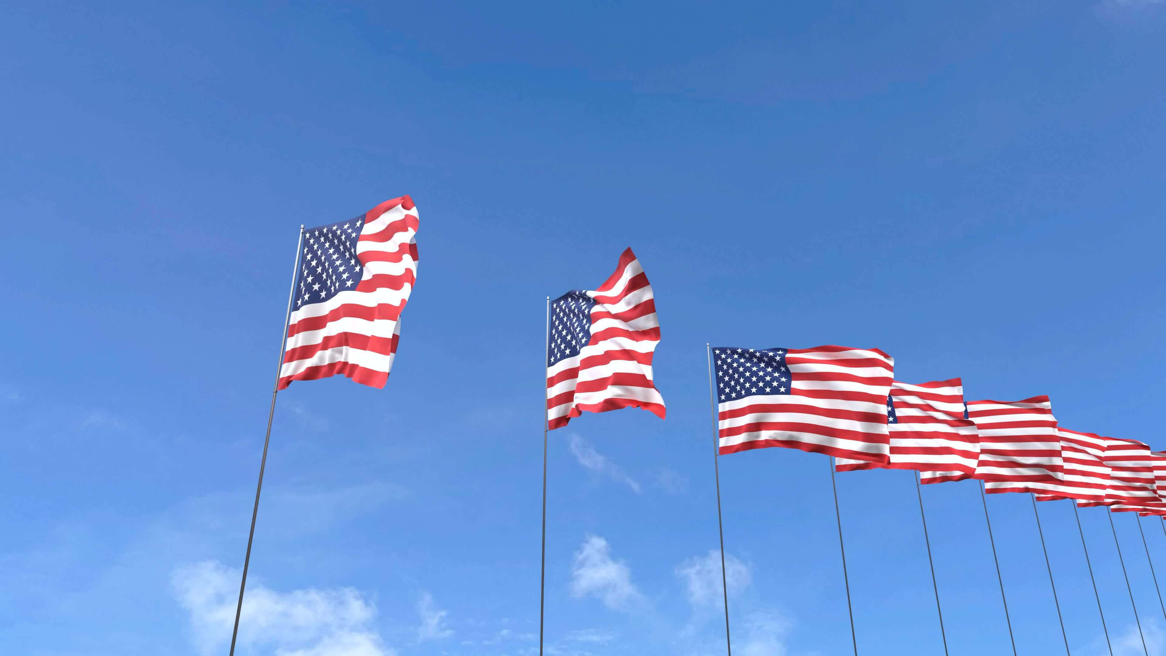 Looping Video Of American Flag Waving On Blue Sky Background Animation Looping Video Of American Flag Waving On Blue Sky Background Animation