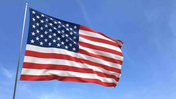 Looping video of American Flag Waving on blue sky background, Animation USA flag