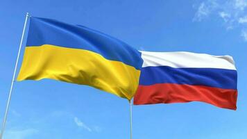 Ukraine und Russland Flagge winken auf Blau Himmel Hintergrund video