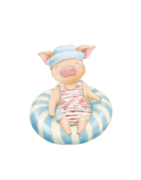 ilustración de un gracioso cerdo en un baños traje nadando en un inflable círculo, un dibujos animados ilustración de un granja animal png