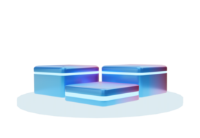 Gradient blue and pink podium with neon light line. Stand to show products. Stage showcase with colorful scene for presentation. Pedestal display. 3D rendering. Transparent png. png