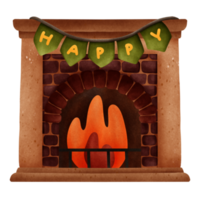 Vintage and happy cozy brick fireplace png