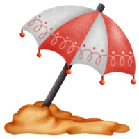 Cute white and red umbrella in the sand png