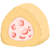 Cute strawberry cream cake roll in pixel art png