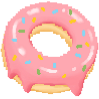 Cute strawberry doughnut with rainbow topping icing in pixel art png