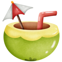 Cute coconut juice with umbrella for summer beach png