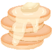 Cute stack of pancake with butter in pixel art png