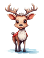 Cute New Year and Christmas Brown Reindeer, Watercolor Illustration Drawing on Transparent Background for Festive Greeting Cards and Decorations, Ai generative png